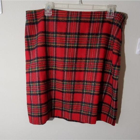 Talbots tartan PLAID SPARKLE A-LINE pencil SKIRT‎ red size 2P new!!!!! - Picture 5 of 9